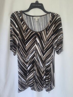 Dana Buchman Brown Black Cream Chevron-Stripe Short Sleeve Top